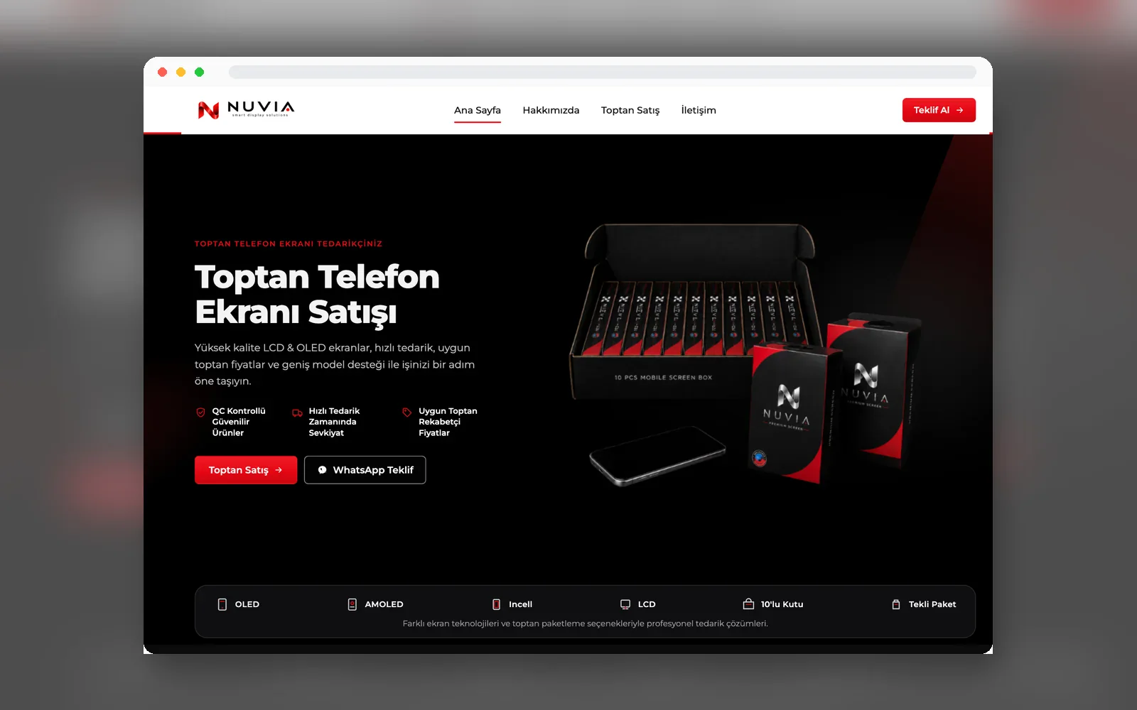 Nuvia web sitesi ana sayfa görünümü