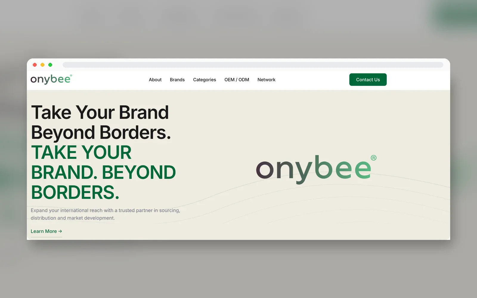Onybee web sitesi ana sayfa görünümü
